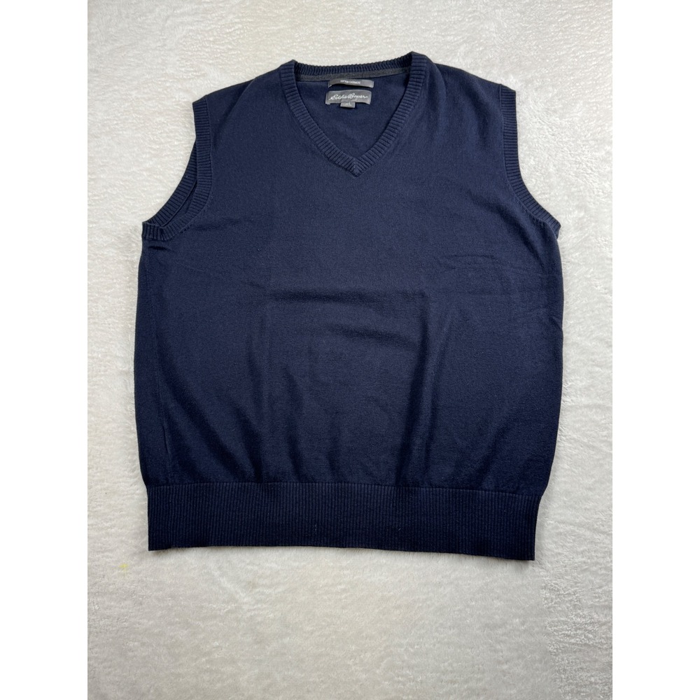 Eddie Bauer Cotton Cashmere Sweater Vest Layering Academia Preppy Men Blue Large
